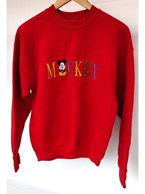 Disney Mickey Mouse & Co Vintage Crewneck Embroidered Sweatshirt Red Large